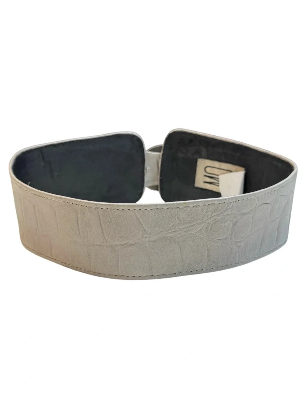 Vintage MO by Maria Roca Wide Waist Cummerbund Belt Croc Embossed Gray Leather L